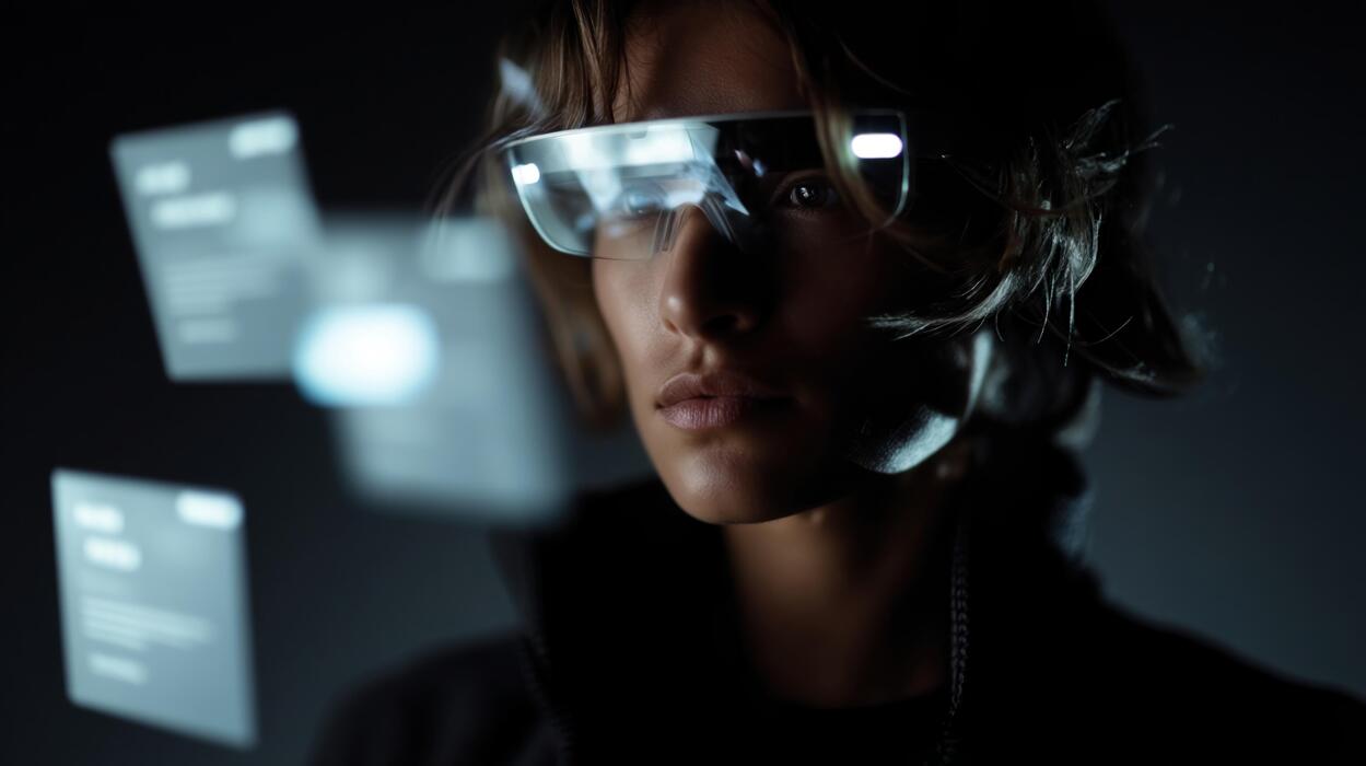 Keywords:
person wearing augmented reality smart glasses - A futuristic scene showing a person wearing augmented reality ...