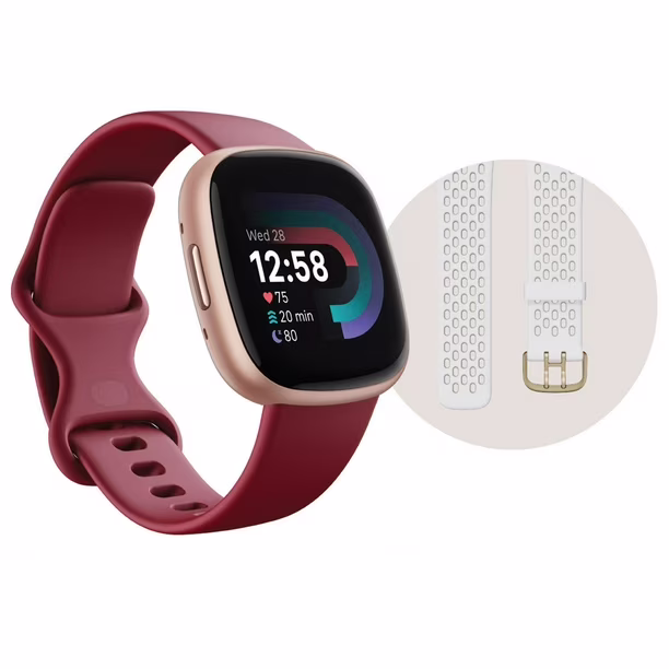 Man frustrated with smartwatch low battery - Fitbit Versa 4 One Size Fitness Smartwatch Bundle, Beet Juice ...