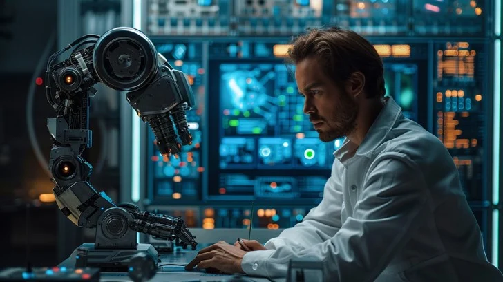 Humanoid robot interacting with futuristic data screen - Free Robot-human collaboration Photo - Technology, Robot ...