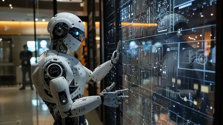 Humanoid robot interacting with futuristic data screen - Free Robot Data Interaction Photo - Robot, Technology, Futuristic ...