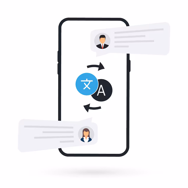 Smartphone with language translation app on screen - Online multi language translator, vector illustration. smartphone ...