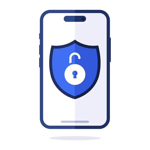 Cybersecurity shield on smartphone - Cyber security shield with smart phone | Free Vector