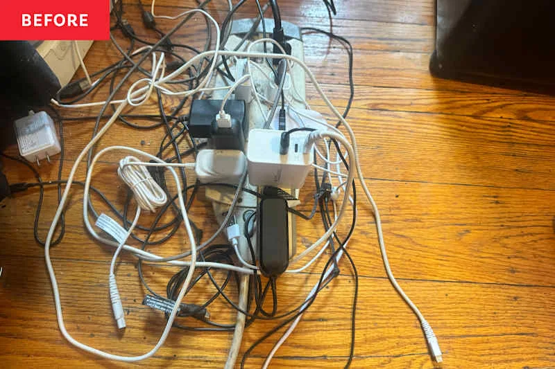 tangled mess of different charging cables - I Sent a Pro Organizer Photos of My Tangled Mess of Cord Clutter ...