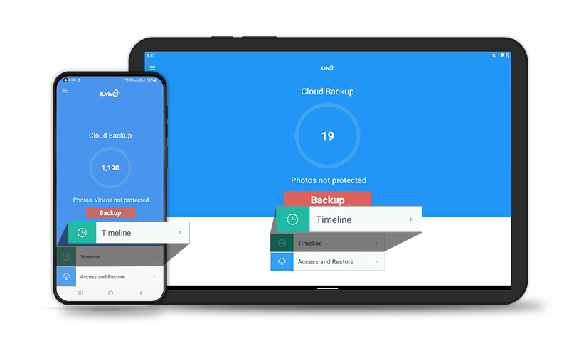 Android phone cloud backup screen - FAQs on backup, access, share via iOS, Android phone