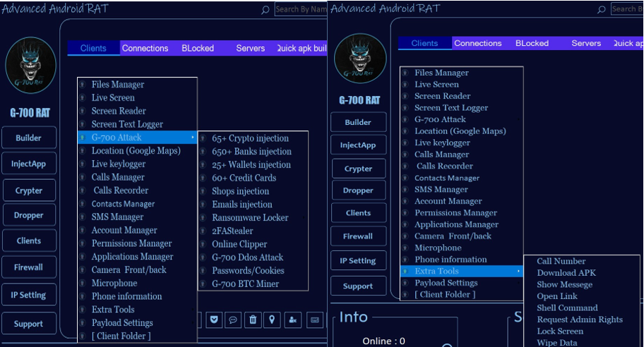 Android RAT interface - G700 : The Next Generation of Craxs RAT - CYFIRMA