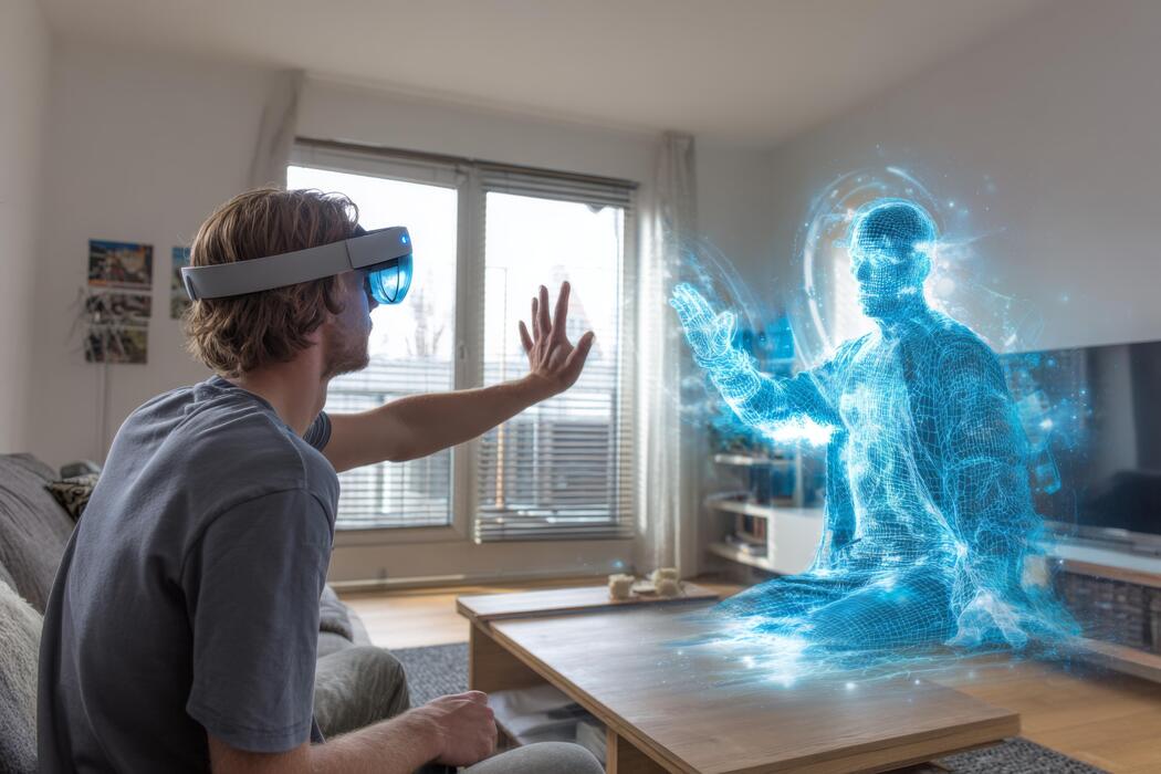 Keywords:
person wearing augmented reality smart glasses - A person wearing augmented reality glasses engages with a ...