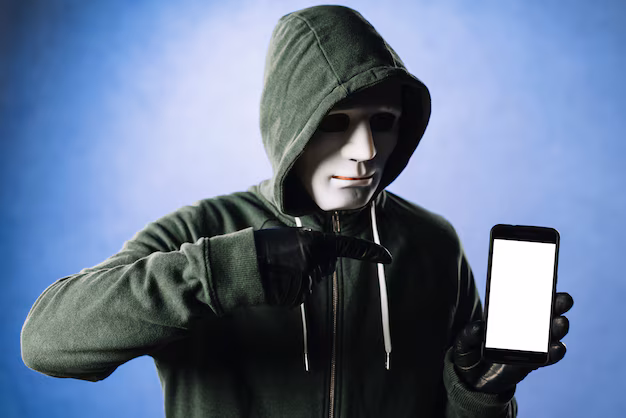 Hacker holding smartphone - Hacker with smartphone template | Free Photo